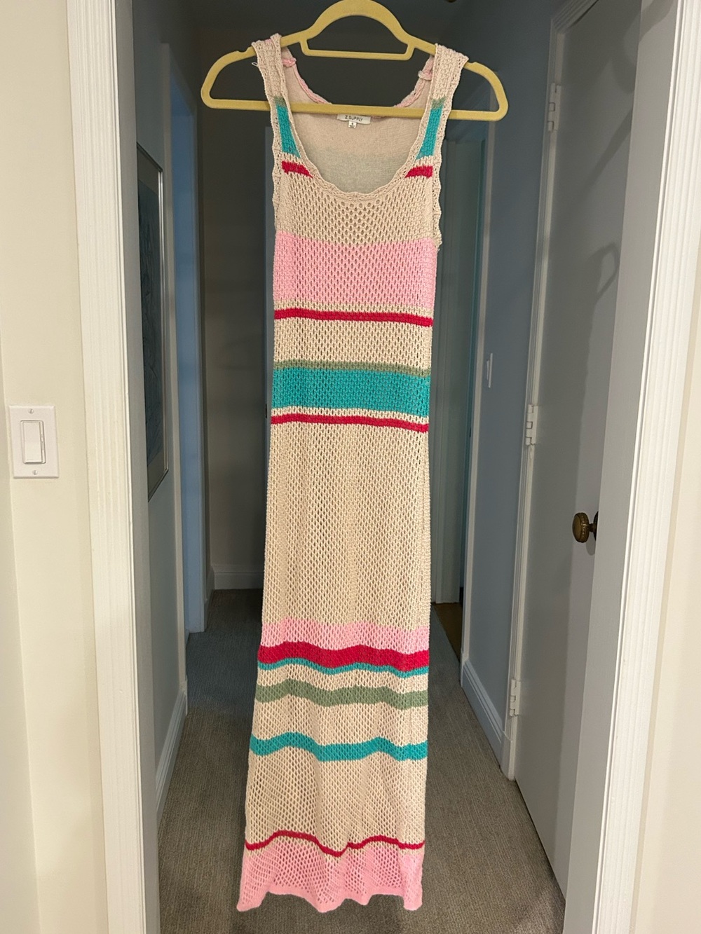 Z Supply Cream Knit Tank Dress with Pink & Teal Stripe Accents